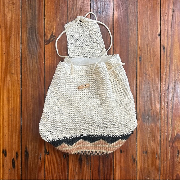 NWOT Vintage 90s handmade African basket bottom woven backpack